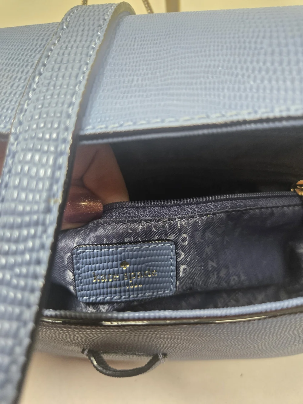 Kate Spade Blue Textured Structured Crossbody Bag